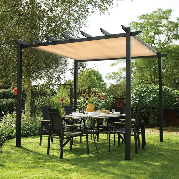 10x12ft Beige Shade Cloth Sun Screen Pergola Patio Canopy Reinforced Grommets