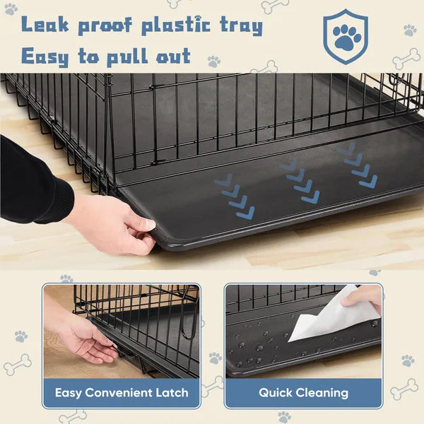 Dog Crate 24 30 Inch Foldable Metal Wire Kennel Single Door Removable Tray
