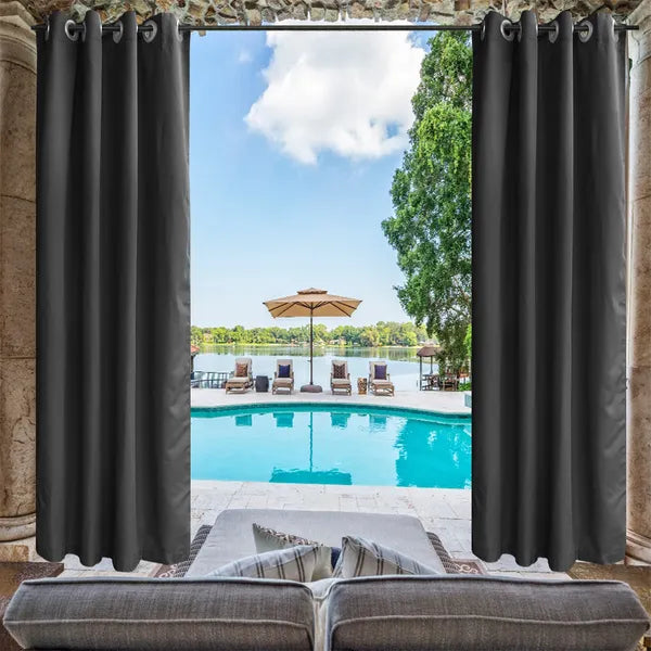 50x84" Gray Outdoor Curtain Blackout Privacy Grommet Panel Patio Gazebo Pergola