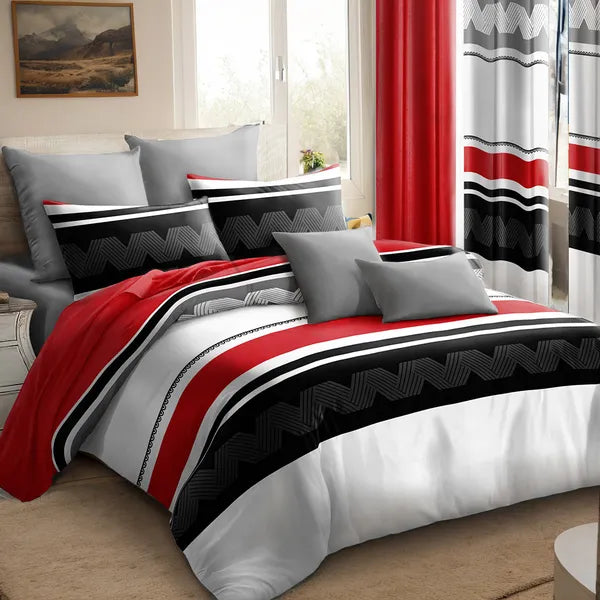 9 Piece Red Geometric Zigzag Bedspread Curtain Set Queen King Cal King Bedding