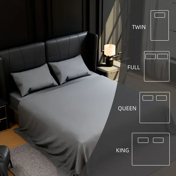 King Sheet Set 4PC Grey Brushed Microfiber Deep Pocket Soft Wrinkle Resistant