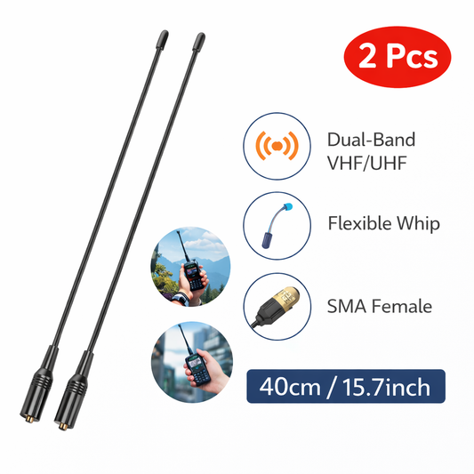 2Pcs Dual Band Antenna SMA‑Female for Baofeng UV‑82 UV‑5R Radio 144/430MHz 10W
