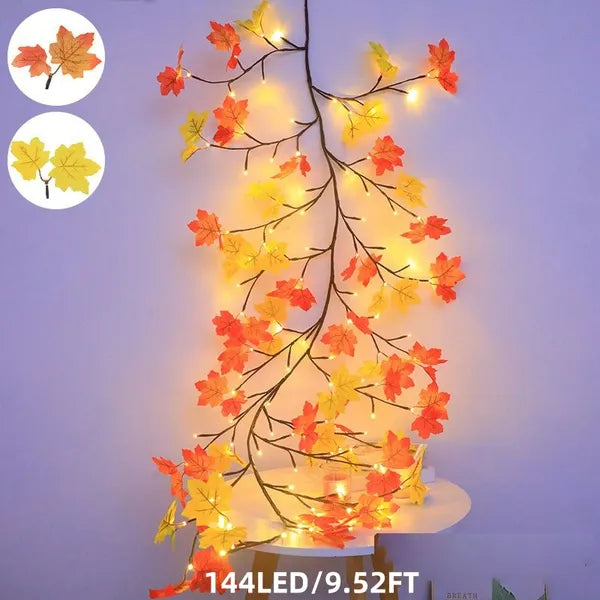 Fall Lighted Garland Leaves Autumn Decor Battery Operated Lights with Timer