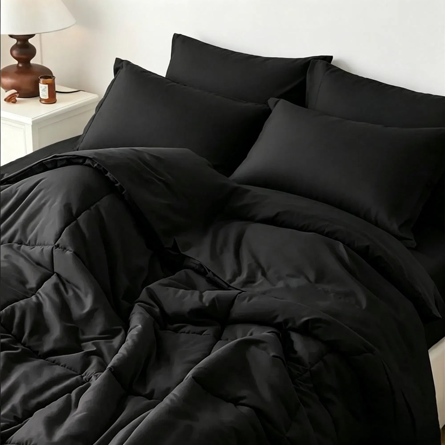 Black Bedding Comforter Set 2 & 3 Piece Soft Microfiber Twin Queen King Size