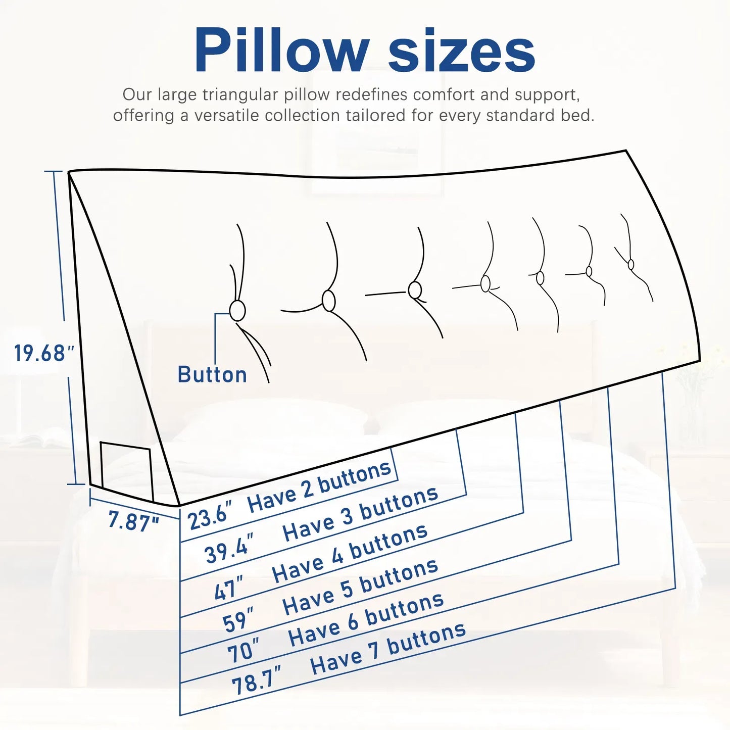 Triangular Reading Cushion Headboard Backrest Wedge Pillow Blue Buttons Washable