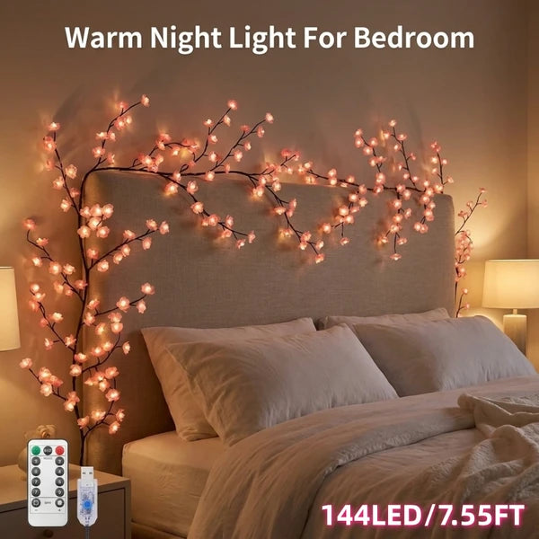 LED Tree Branch Lights Cherry Blossom Vine Remote 8 Modes Bedroom Decor 3.9-7.5FT