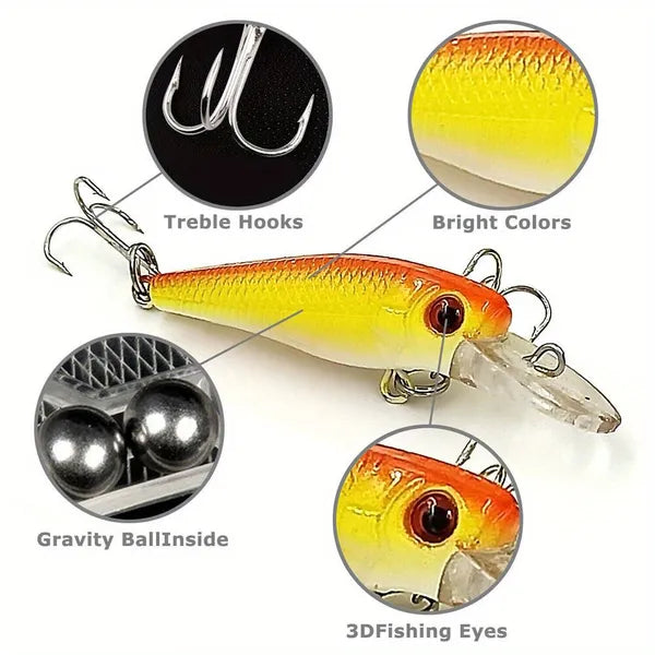 Lot of 30 Fishing Lures Crankbaits Minnow Baits with Hooks Tackle Set