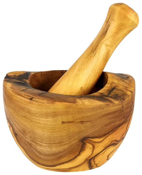 Olive Wood Mortar and Pestle Rustic Handmade Spice Grinder Set