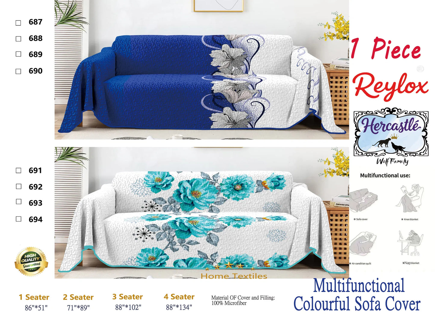Reversible Quilted Sofa Cover Waterproof Couch Protector 1 2 3 4 Seater Floral