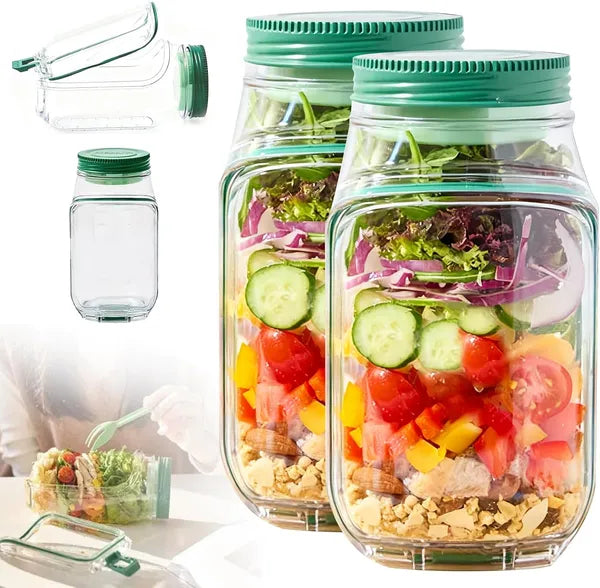 Salad Container with Side Opening Leak Resistant Meal Prep Box Dressing Cup 1 2PK