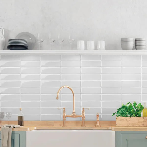 10 Pack Peel and Stick Backsplash Tiles 10x10 White 3D Subway Tile Glossy