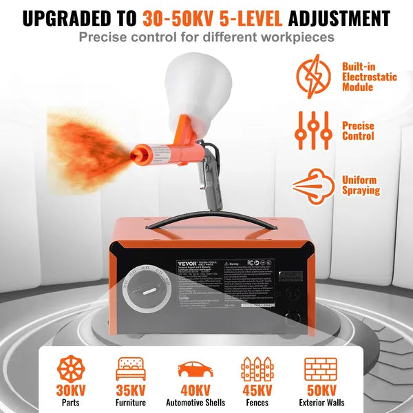 VEVOR Powder Coating System 50KV Electrostatic Kit with Gun Foot Switch