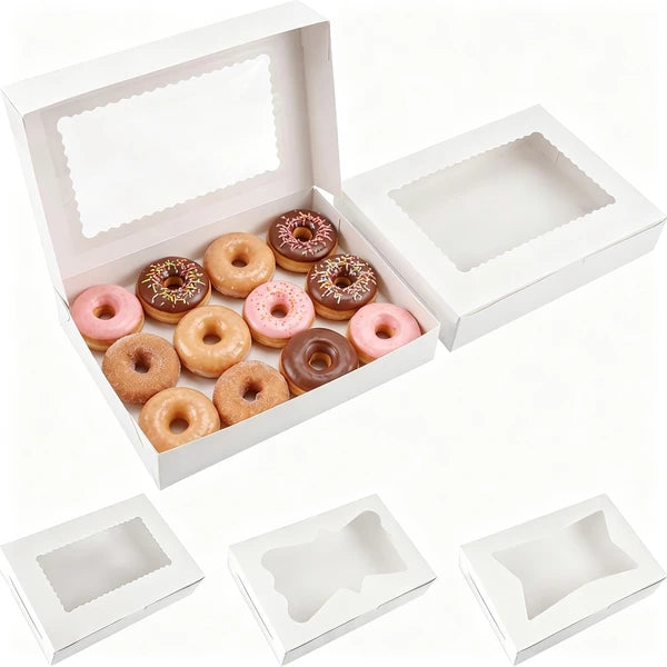 48 Pack Bakery Boxes with Window 12x8x2.5 White Cookie Pastry Donut Boxes