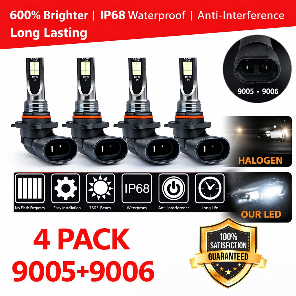 9005 9006 LED Headlight Kit Combo Bulbs 10000K High Low Beam Super Bright White