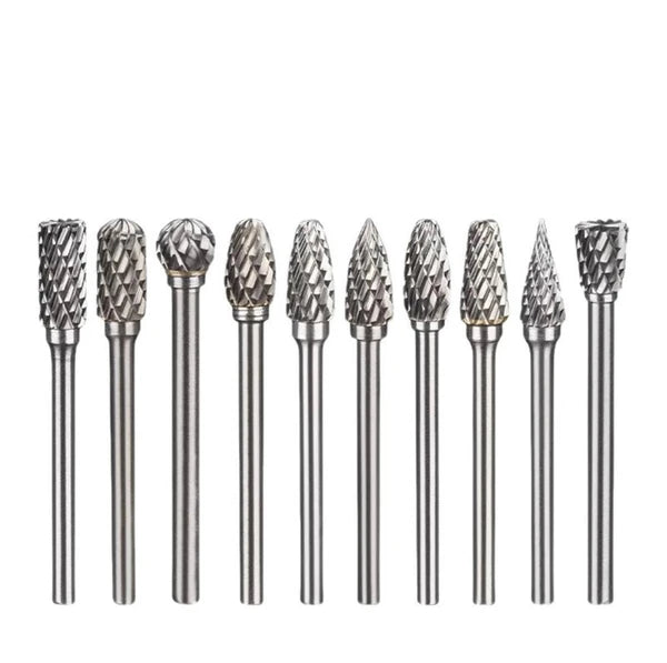 10 Pcs Carbide Burr Set 1/8 Shank Tungsten Double Cut Rotary Bits Metal Wood