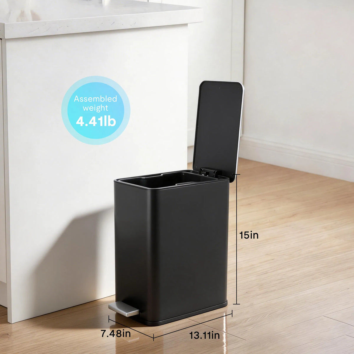 10L 2.6 Gal Stainless Steel Step Trash Can Black Removable Inner Bucket