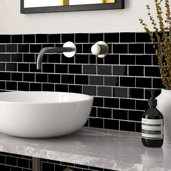 Peel and Stick Backsplash Tile 10 Pack Black Subway Tile 12x12 3D Gel Wall Tile