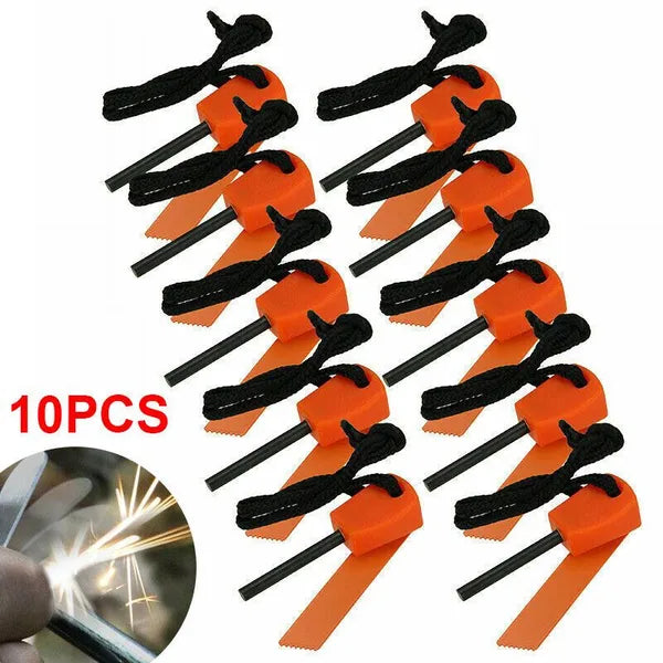 10 Pack Ferro Rod Fire Starter Steel Striker w/ Lanyard Camping Survival Kit