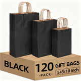 120 Pack Black Paper Bags with Handles 3 Sizes Kraft Gift Shopping Bags Bulk