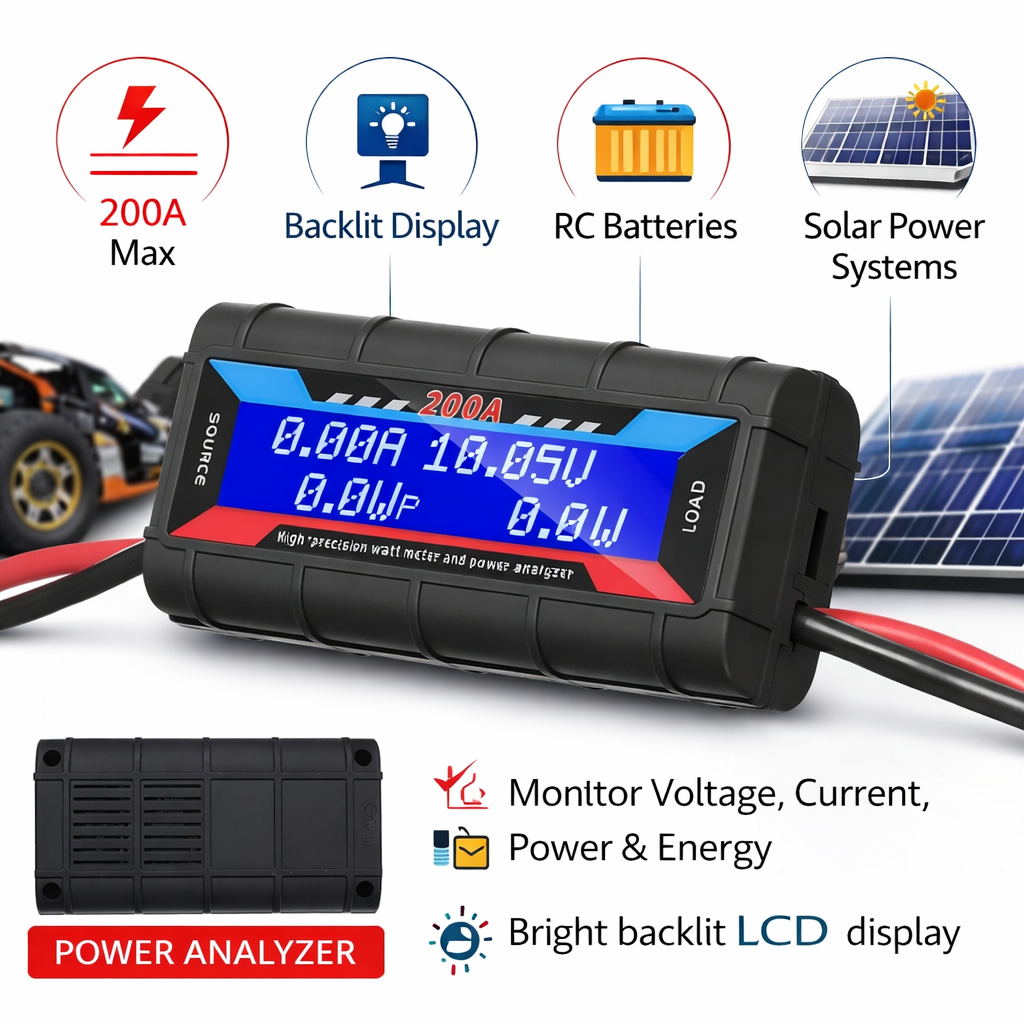 200A DC Digital LCD Volt Amp Meter Monitor Analyzer For RC Battery Solar Power