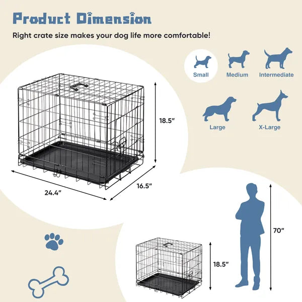 Dog Crate 24 30 Inch Foldable Metal Wire Kennel Single Door Removable Tray