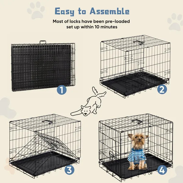 Dog Crate 24 30 Inch Foldable Metal Wire Kennel Single Door Removable Tray