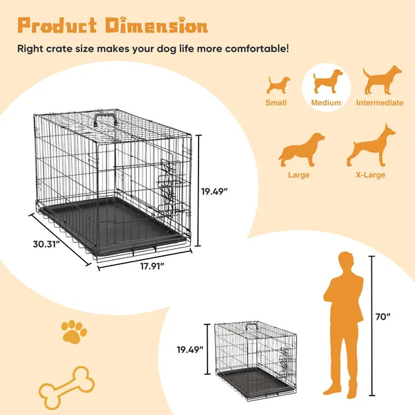 Dog Crate 24 30 Inch Foldable Metal Wire Kennel Single Door Removable Tray