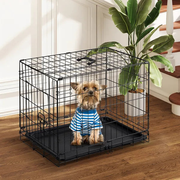 Dog Crate 24 30 Inch Foldable Metal Wire Kennel Single Door Removable Tray