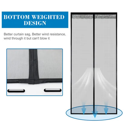 Magnetic Screen Door Fiberglass Mesh 29 Magnet Pairs Auto Close Weighted Black