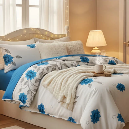 3 Piece Reversible Blue Floral Quilt Set Bedspread Coverlet King Cal King