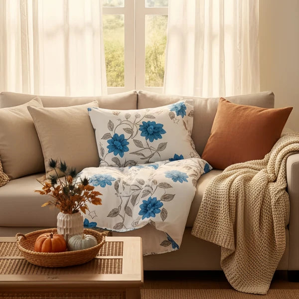 3 Piece Reversible Blue Floral Quilt Set Bedspread Coverlet King Cal King