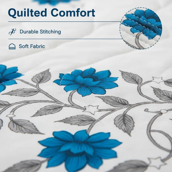 3 Piece Reversible Blue Floral Quilt Set Bedspread Coverlet King Cal King
