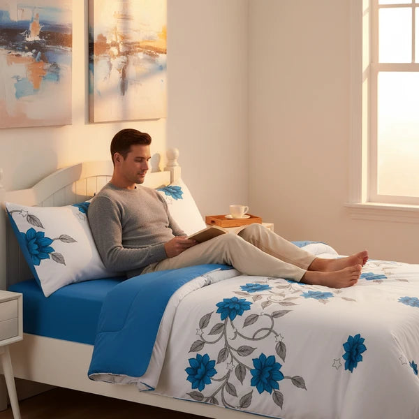3 Piece Reversible Blue Floral Quilt Set Bedspread Coverlet King Cal King