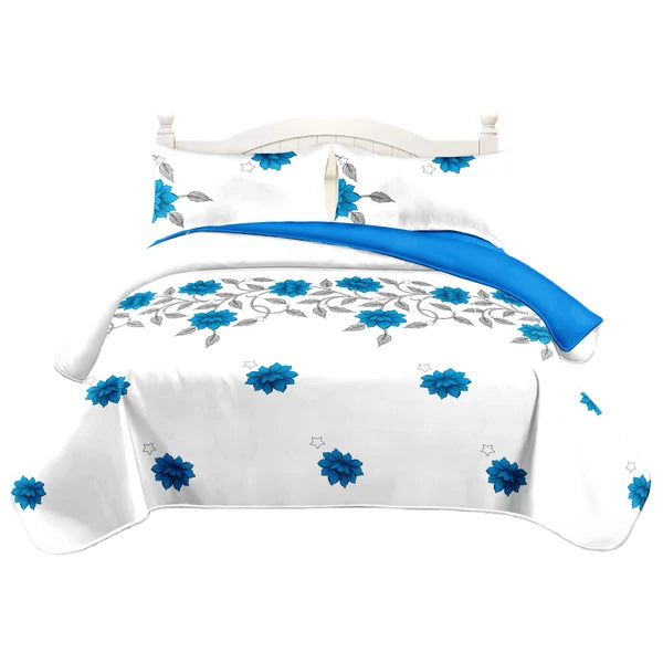 3 Piece Reversible Blue Floral Quilt Set Bedspread Coverlet King Cal King