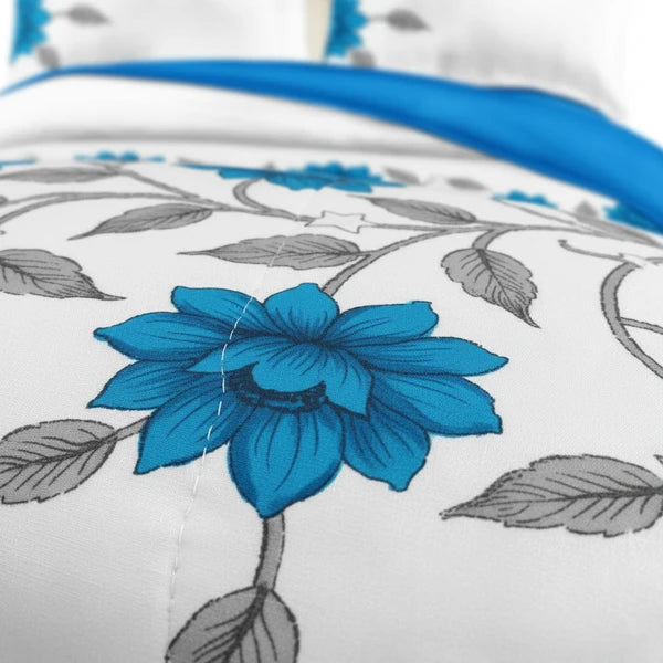 3 Piece Reversible Blue Floral Quilt Set Bedspread Coverlet King Cal King