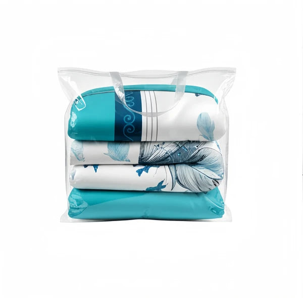 3 Piece Reversible Turquoise Feather Quilt Set Water Repellent King Cal King