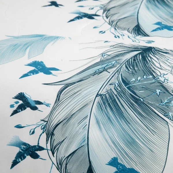 3 Piece Reversible Turquoise Feather Quilt Set Water Repellent King Cal King