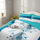 3 Piece Reversible Turquoise Feather Quilt Set Water Repellent King Cal King