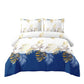 3 Piece Duvet Cover Set Navy Blue Gold Tropical Floral Zipper Ties Queen King