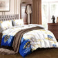 3 Piece Duvet Cover Set Navy Blue Gold Tropical Floral Zipper Ties Queen King