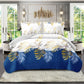 3 Piece Duvet Cover Set Navy Blue Gold Tropical Floral Zipper Ties Queen King
