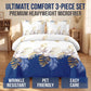 3 Piece Duvet Cover Set Navy Blue Gold Tropical Floral Zipper Ties Queen King