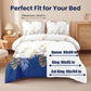 3 Piece Duvet Cover Set Navy Blue Gold Tropical Floral Zipper Ties Queen King