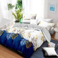 3 Piece Duvet Cover Set Navy Blue Gold Tropical Floral Zipper Ties Queen King