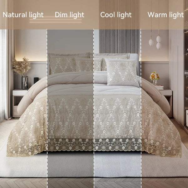 3 Piece Lace Embroidered Quilt Set Waterproof Bedspread Queen King Cal King