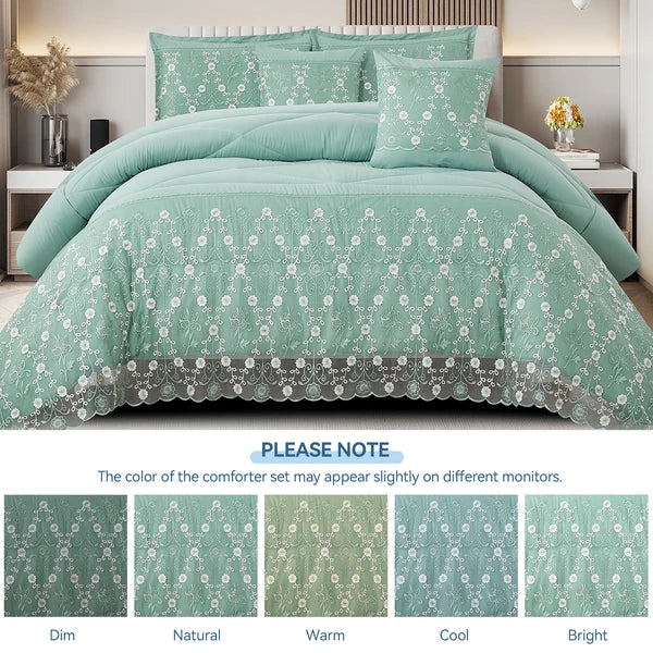 3 Piece Lace Embroidered Quilt Set Waterproof Bedspread Queen King Cal King