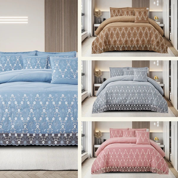 3 Piece Lace Embroidered Quilt Set Waterproof Bedspread Queen King Cal King