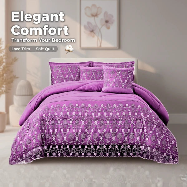 3 Piece Lace Embroidered Quilt Set Waterproof Bedspread Queen King Cal King
