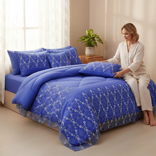 3 Piece Lace Embroidered Quilt Set Waterproof Bedspread Queen King Cal King