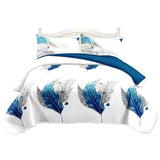 3 Piece Reversible Blue Feather Quilt Set Water Repellent Pet Proof King Cal